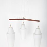 Scandinavian teak and opaline chandelier, Philips, 1960s