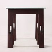 Vintage wooden trestle table with a crystal top, Italy, 1980s.