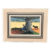 Huile sur toile originale suédoise – "Berger" par Stig Wernheden – Signée – Vintage et encadrée – 62 × 46,5 cm