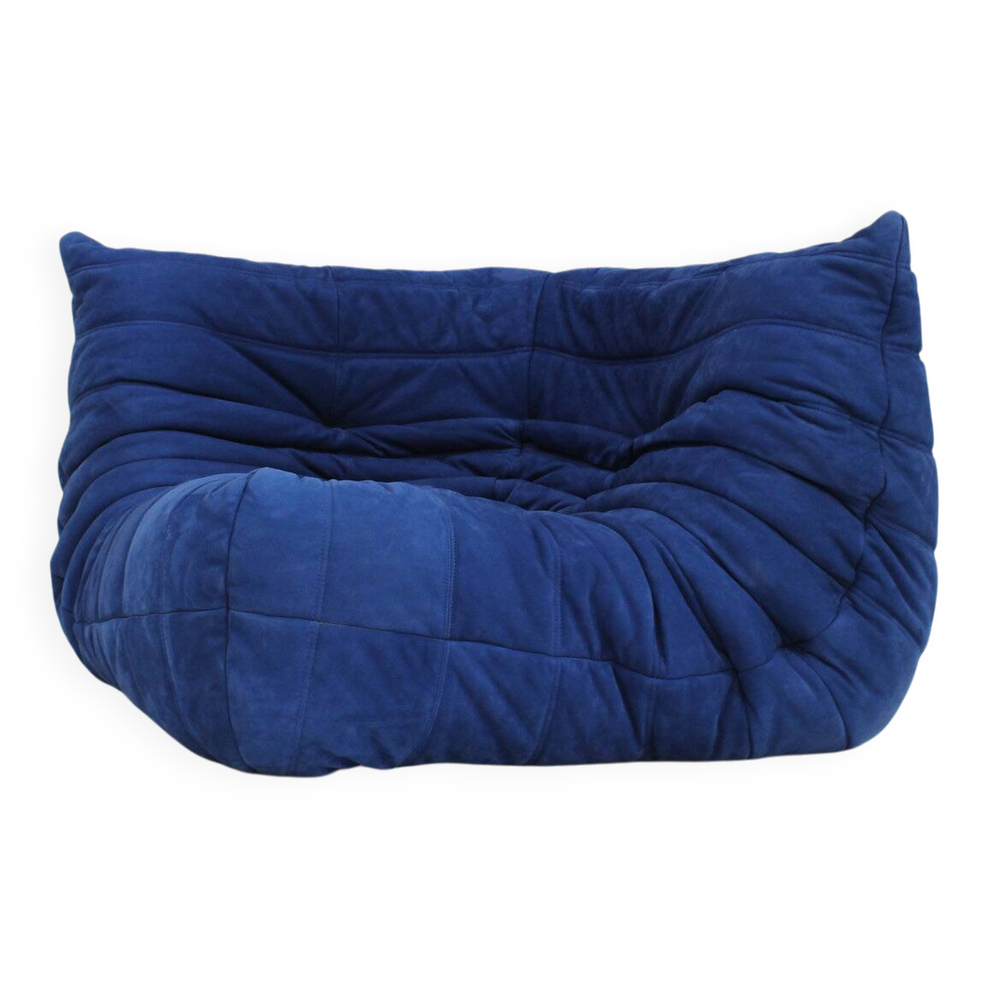 Togo Ligne Roset blue leather corner armchair by Michel Ducaroy for Ligne Roset