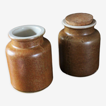 Lot 2 mustard pots vintage sandstone varnished interior & cork