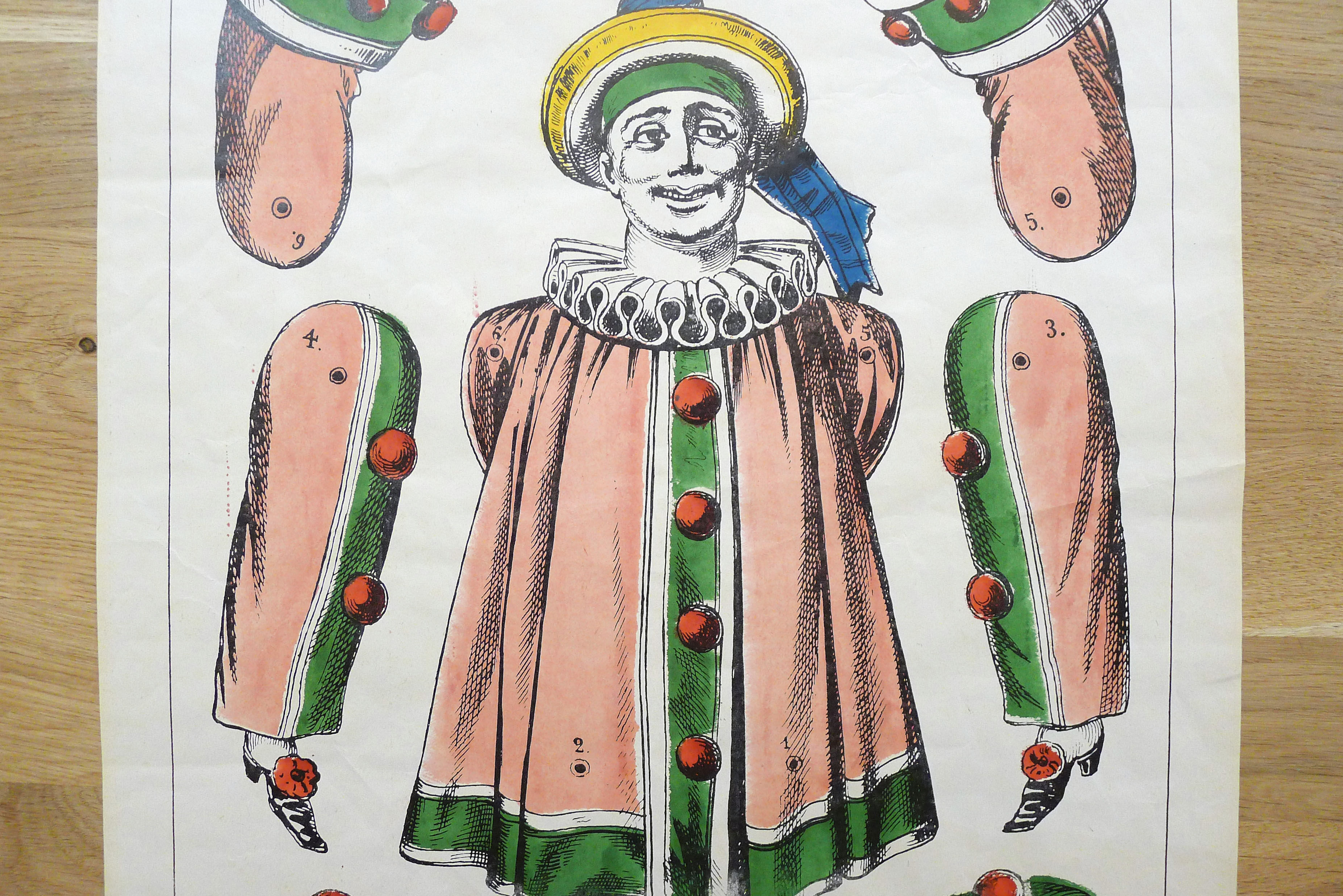 Old illustration Pierrot (puppet) framed