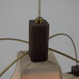 Lustre Design en Bois, Laiton et Tissu, 1980s