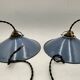 Pair of blue enameled sheet metal pendant lights