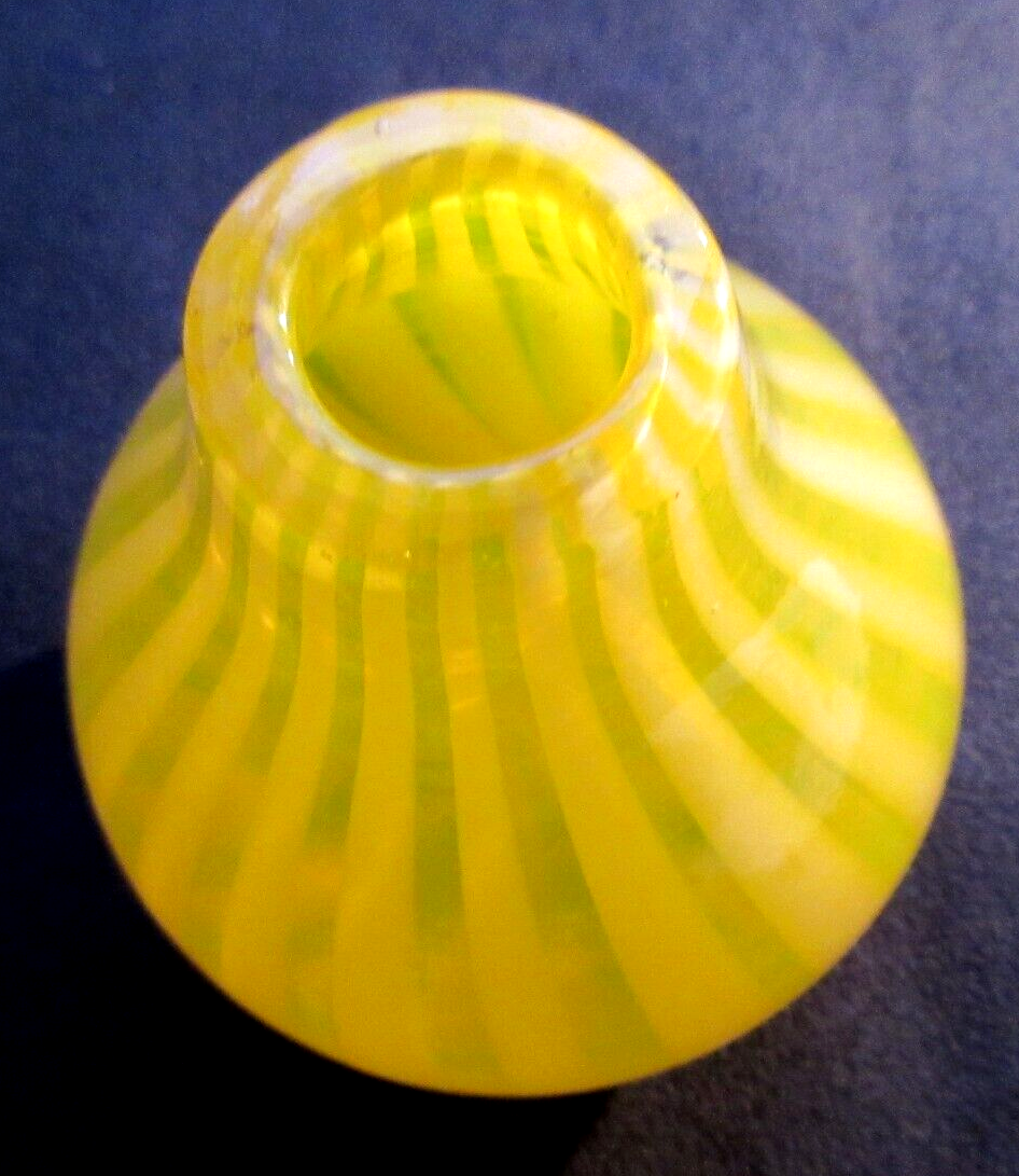 Art Deco glass vase, very small, ball shape with yellow and opalescent stripes