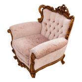 Vintage French armchair, 1960s, carved wood, springs