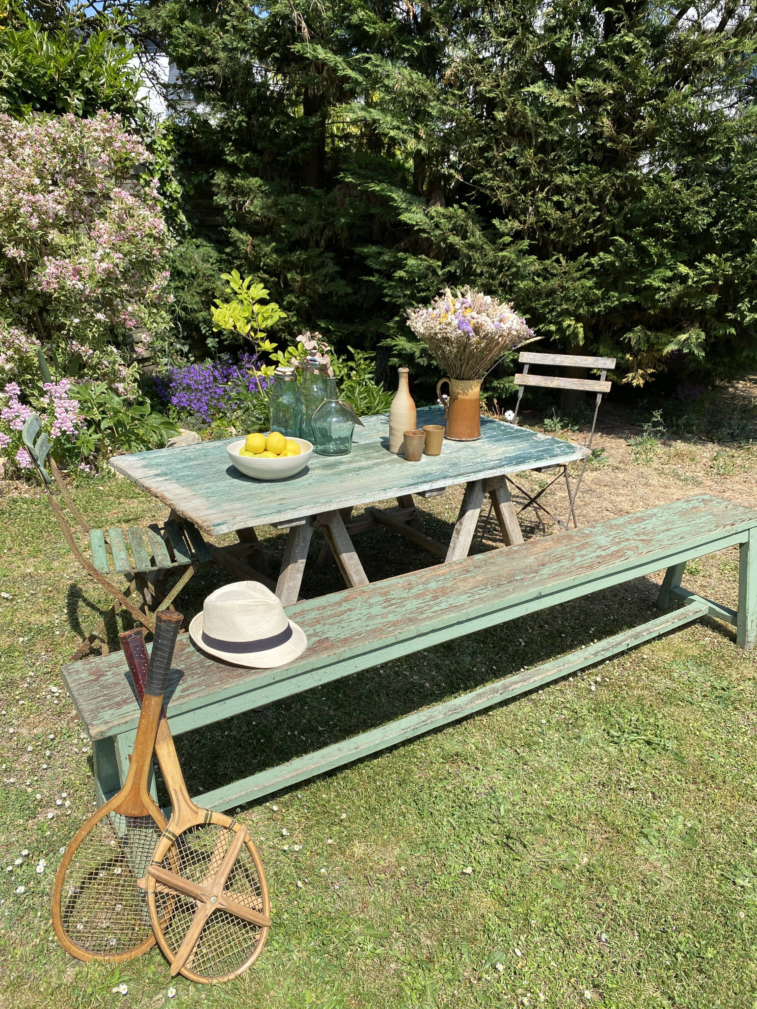 Old solid wood farmhouse bench