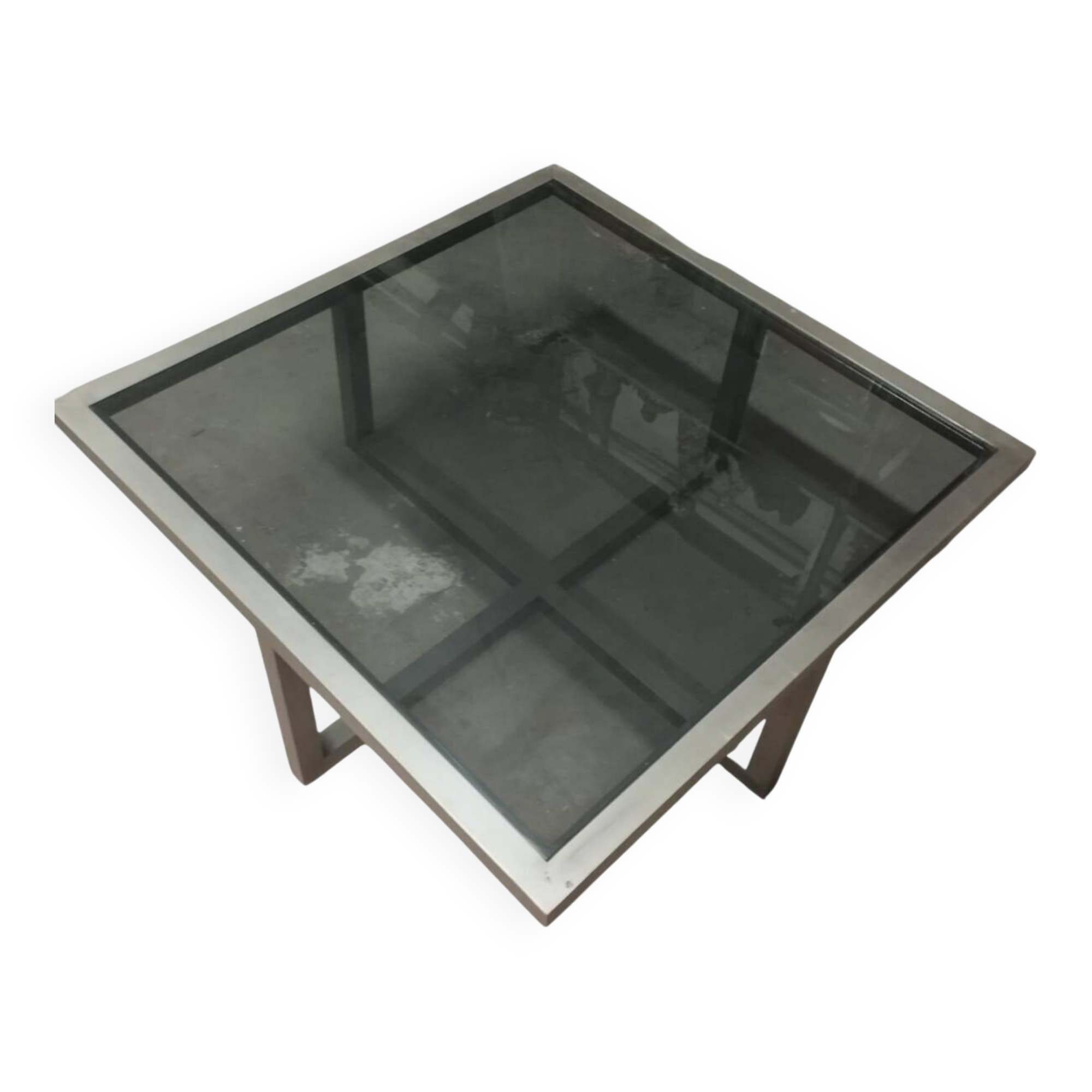 Table in satin aluminum and black glass, 70s design