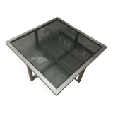 Table in satin aluminum and black glass, 70s design