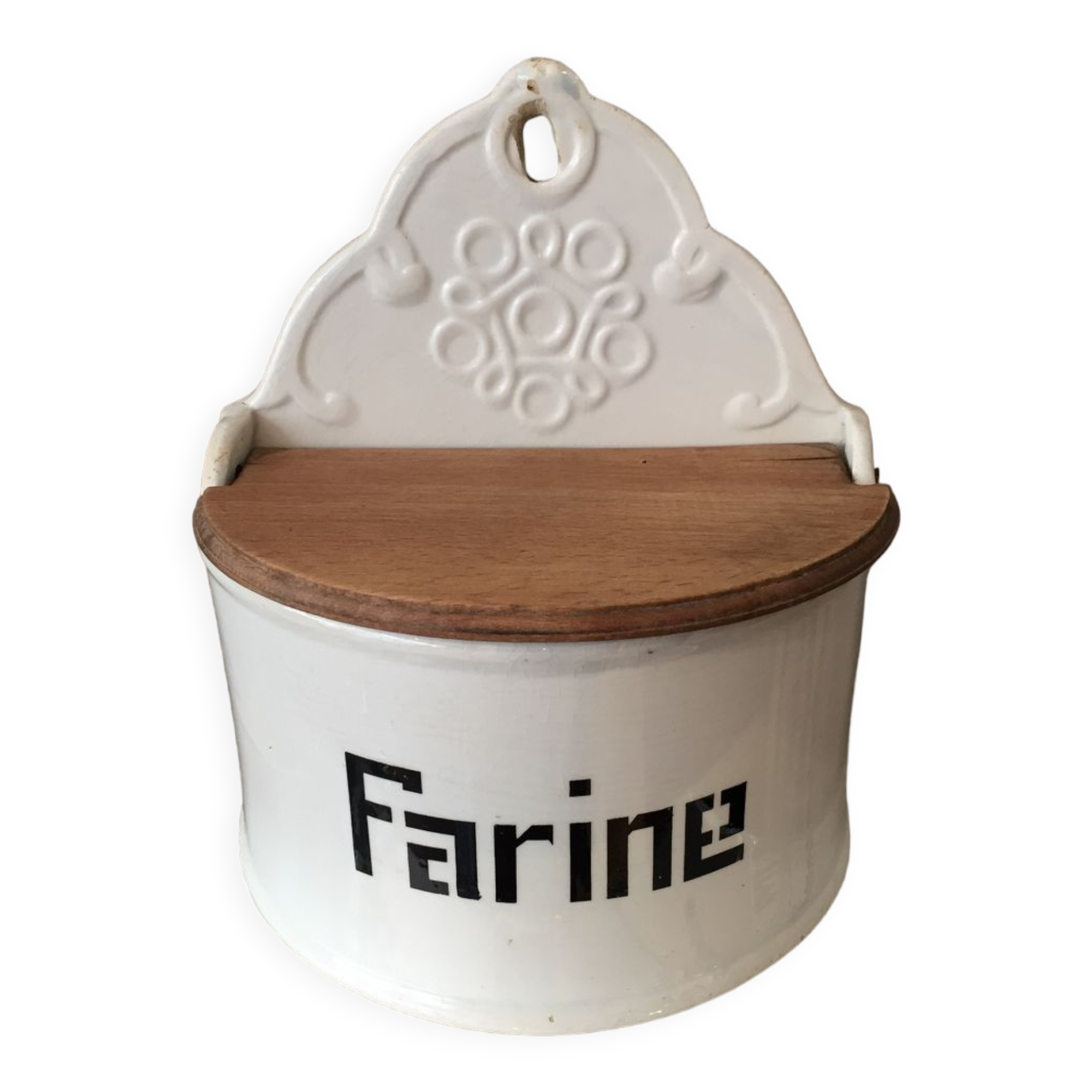 White flour pot wood lid