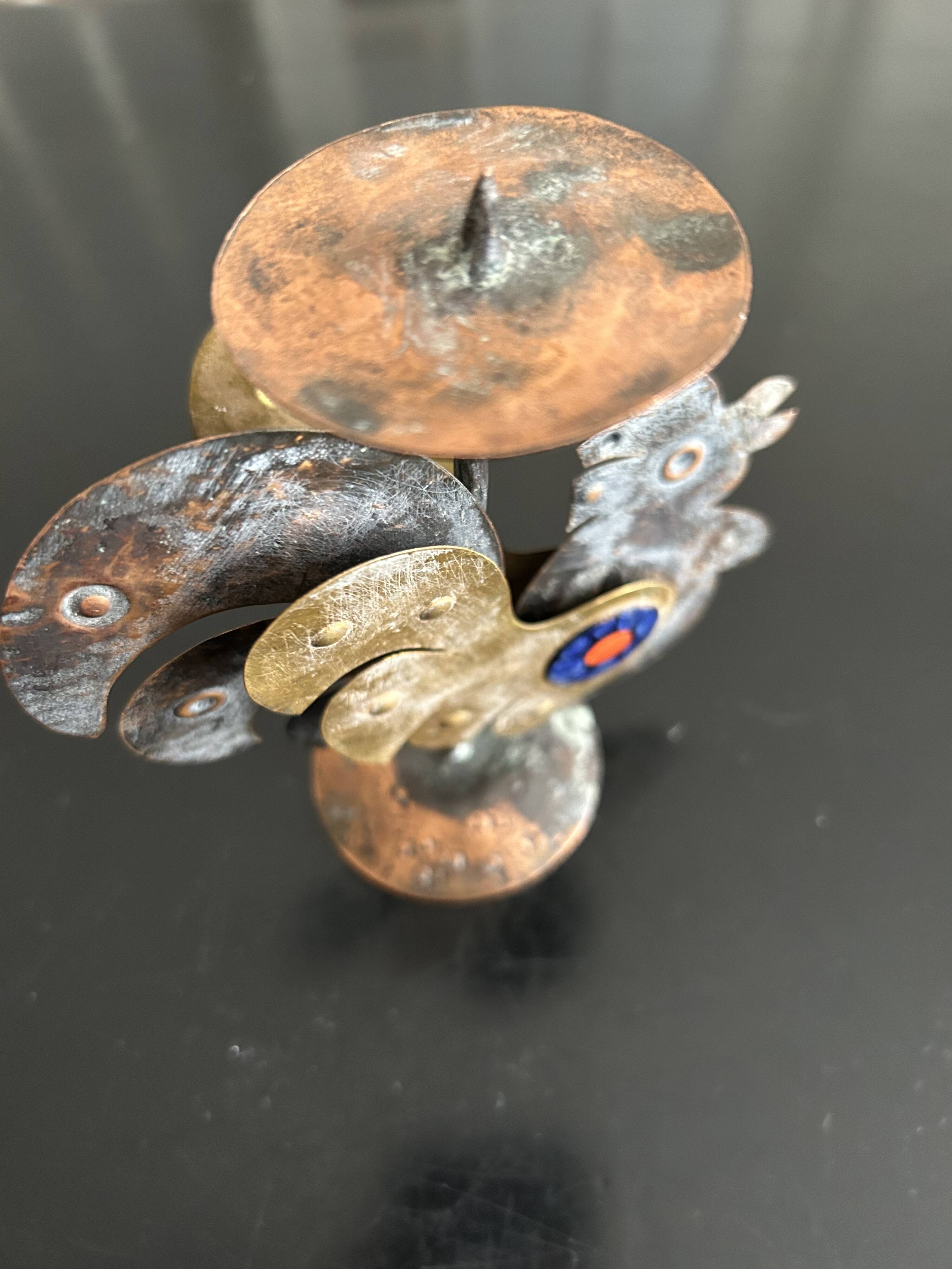 Copper rooster candle holder