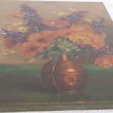 Huile sur bois "bouquet de fleurs"