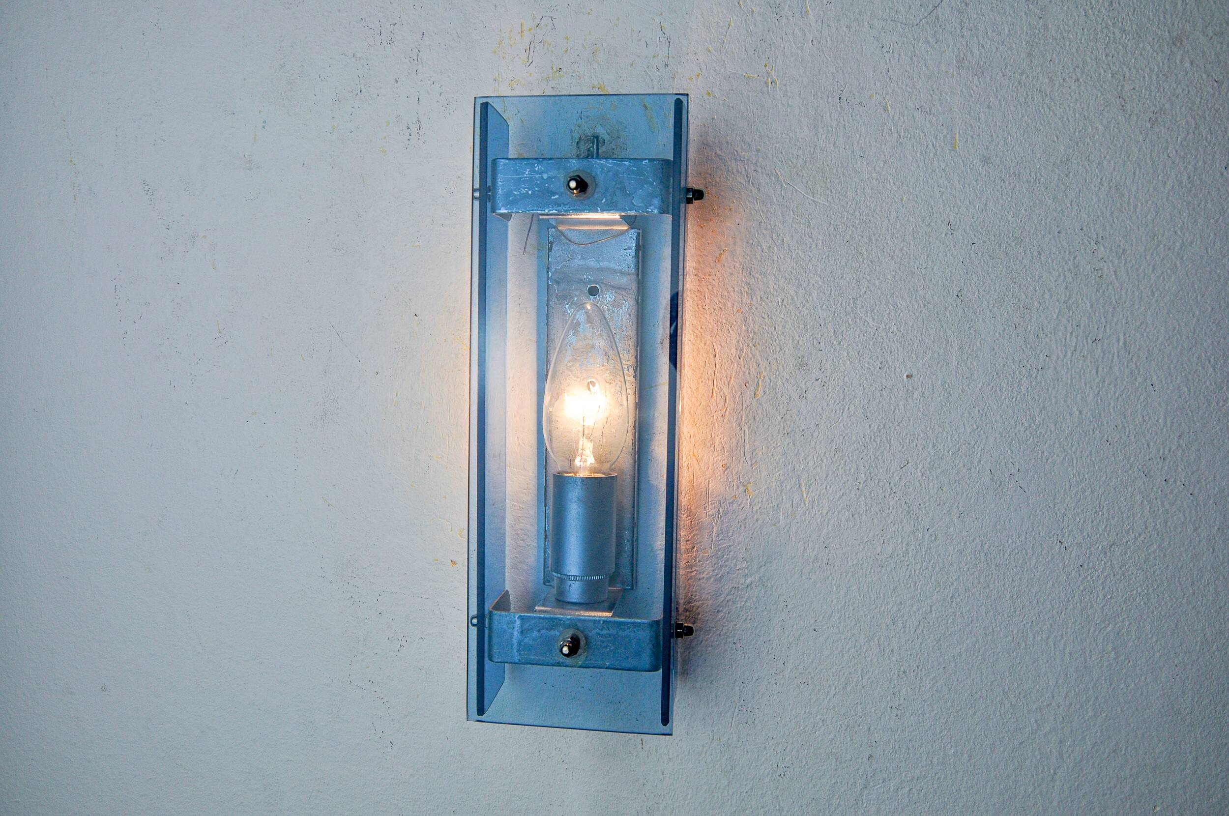 Veca blue wall light, beveled glass, italy 1970