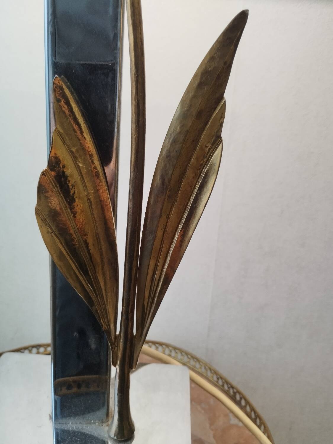 Lampe ancienne vintage métal chromé et bronze doré