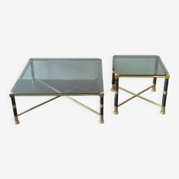 Tables en métal, laiton et verre, années 1970