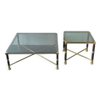 Tables in metal, brass and glass. hollywood regency style, 1970’s