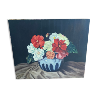 Oil on canvas painting bouquet of flowers