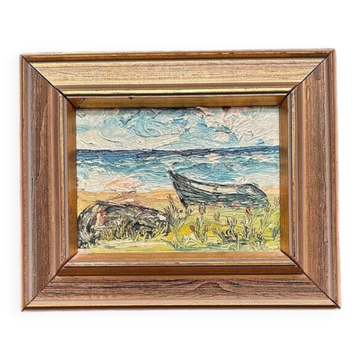 Original Swedish Oil on Panel – 'At the Sea' by Stig Alan – Vintage & Framed