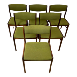 Set of 6 dining chairs in rosewood and green fabric signed T.S.M, 60s
