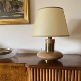 Hollywood regency pink granite and brass table lamp base, Italy 1970 ca.