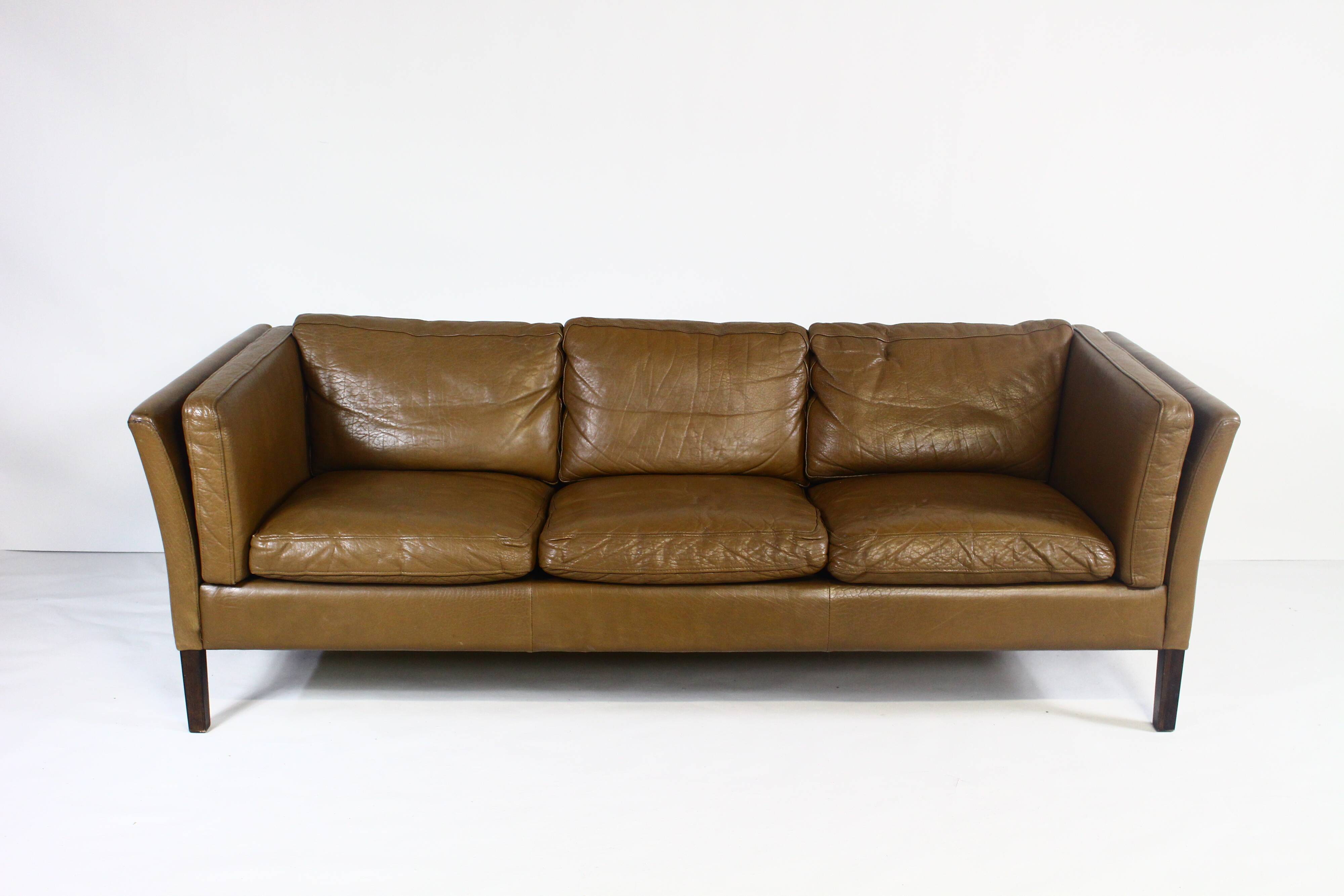1970s brown leather sofa by Vejen Polstermøbelfabrik