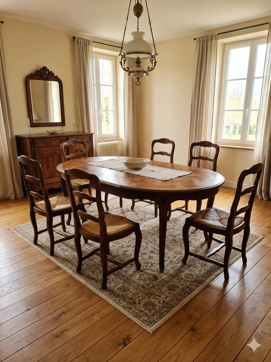 Extendable table in Louis XV style in oak (2 extensions)