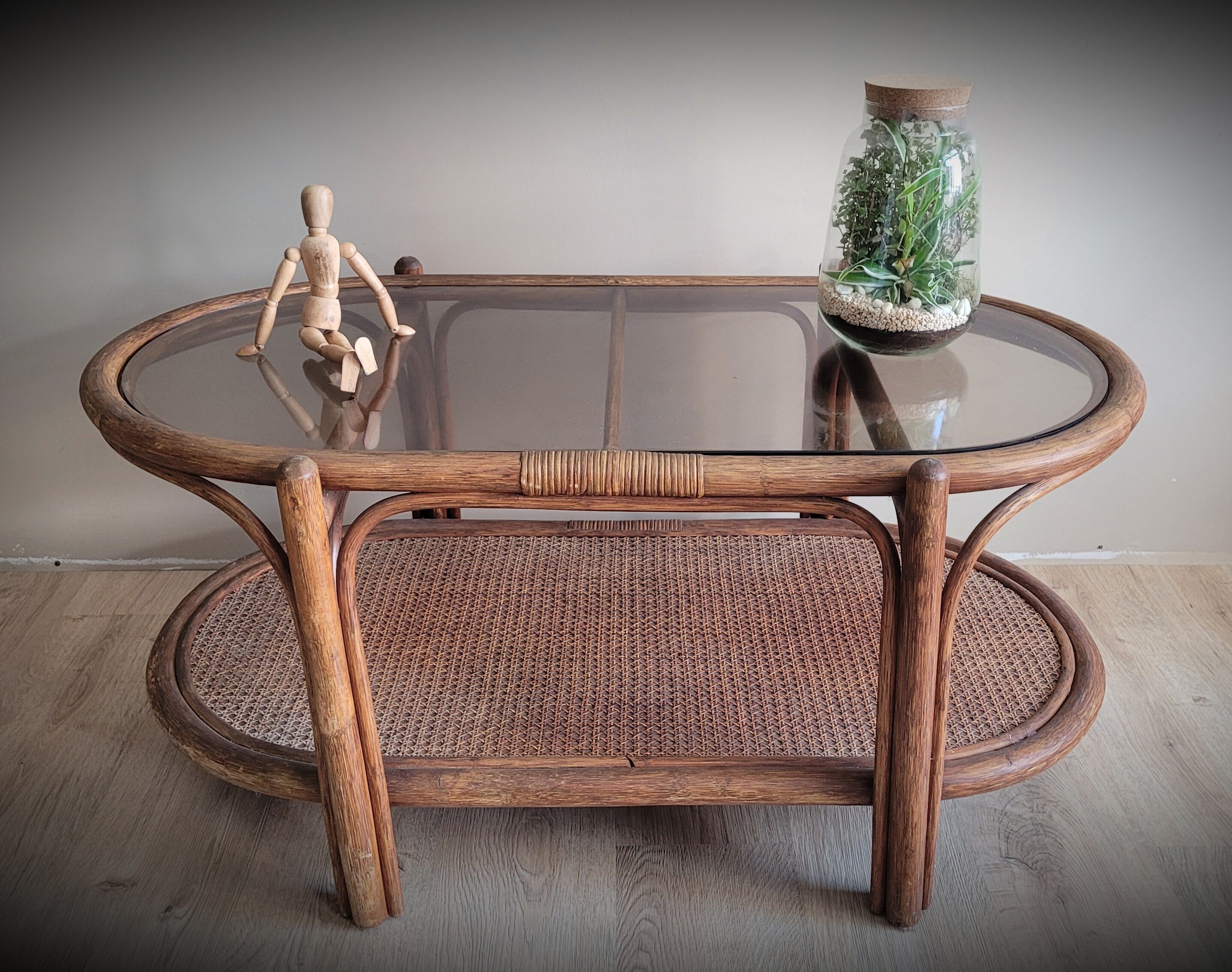 Rattan coffee table smoked glass