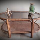 Rattan coffee table smoked glass