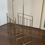 Vintage Magazine Rack in Brass and Wood, 1960s