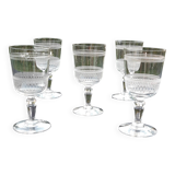 5 old guilloche glasses. Late 19th or early 20th century. Baccarat or Saint Louis.