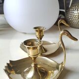 Pair of hand candle holders/Cellar rats shape swans, in polished brass. 1950s