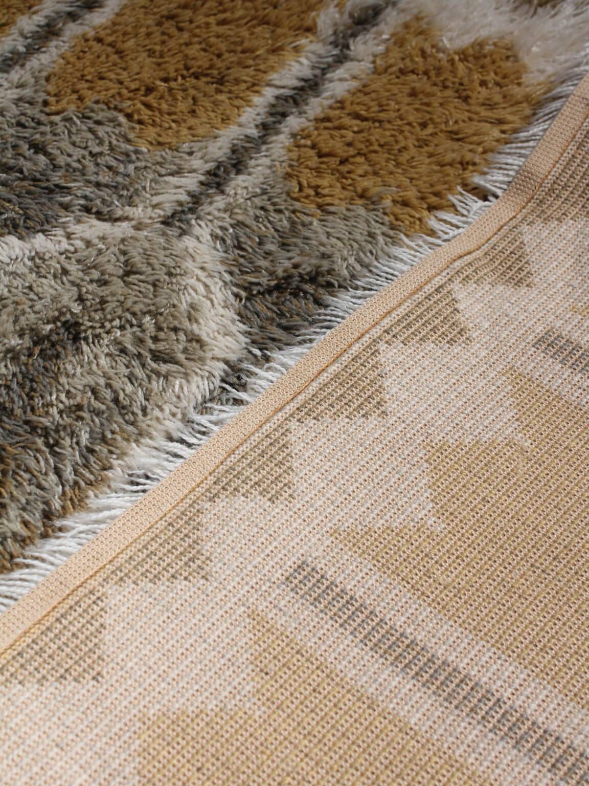 Swedish Rya Wool Rug In Natural Yellow And Grey Colours, 170x230cm