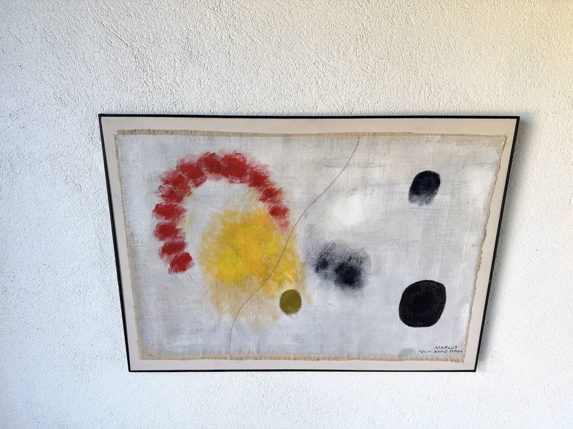 Tableau abstrait sur toile de lin dans le goût de Joan Miro