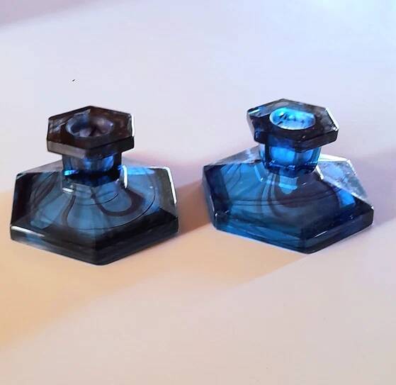Davidson blue glass candlestick