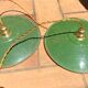 Suspension duo in green and white enamelled sheet metal new gold threads and socket