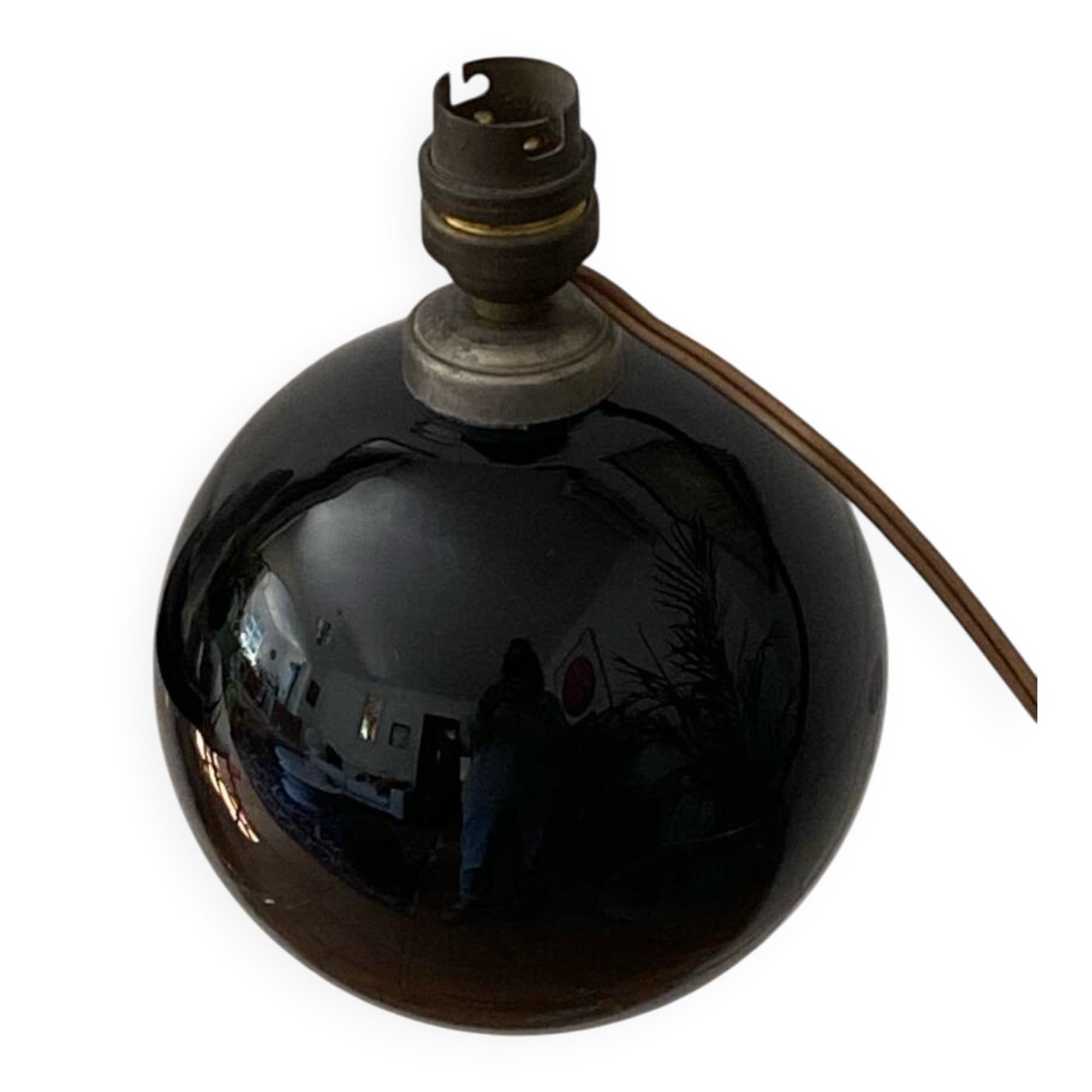 Lampe sphérique, verre opalin noir, Art Déco