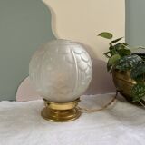 Lampe à poser vintage ronde en verre translucide - globe fleur