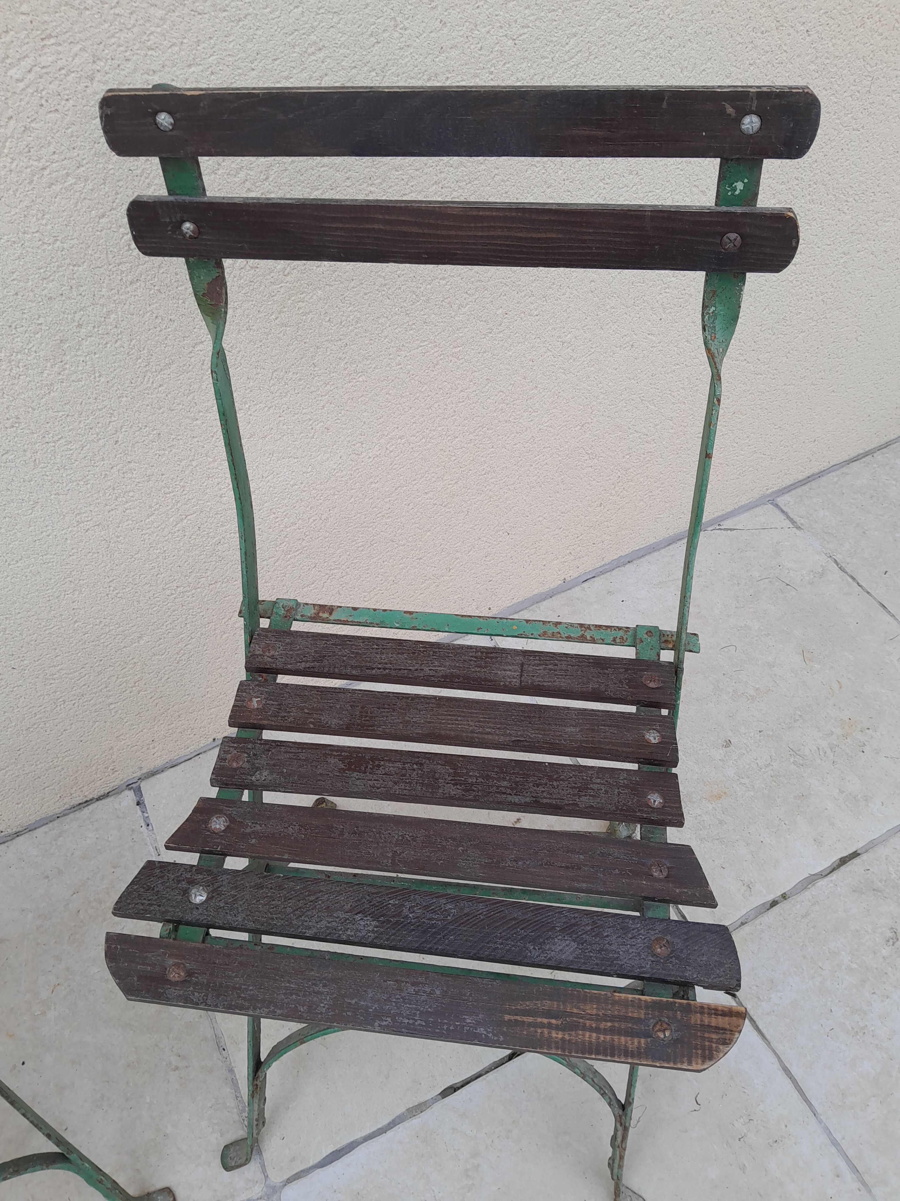 Pair folding garden chairs bistrot 1900 old