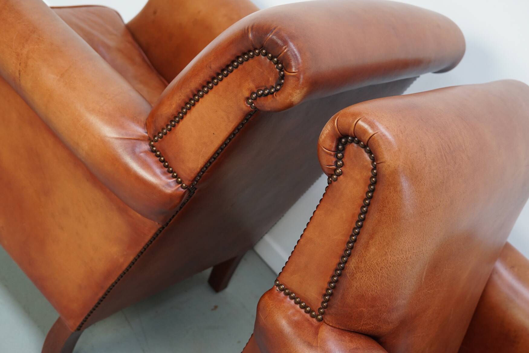 Vintage Dutch Cognac-Coloured Leather Club Chairs, Set of 2