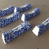 6 blue porcelain knife holders