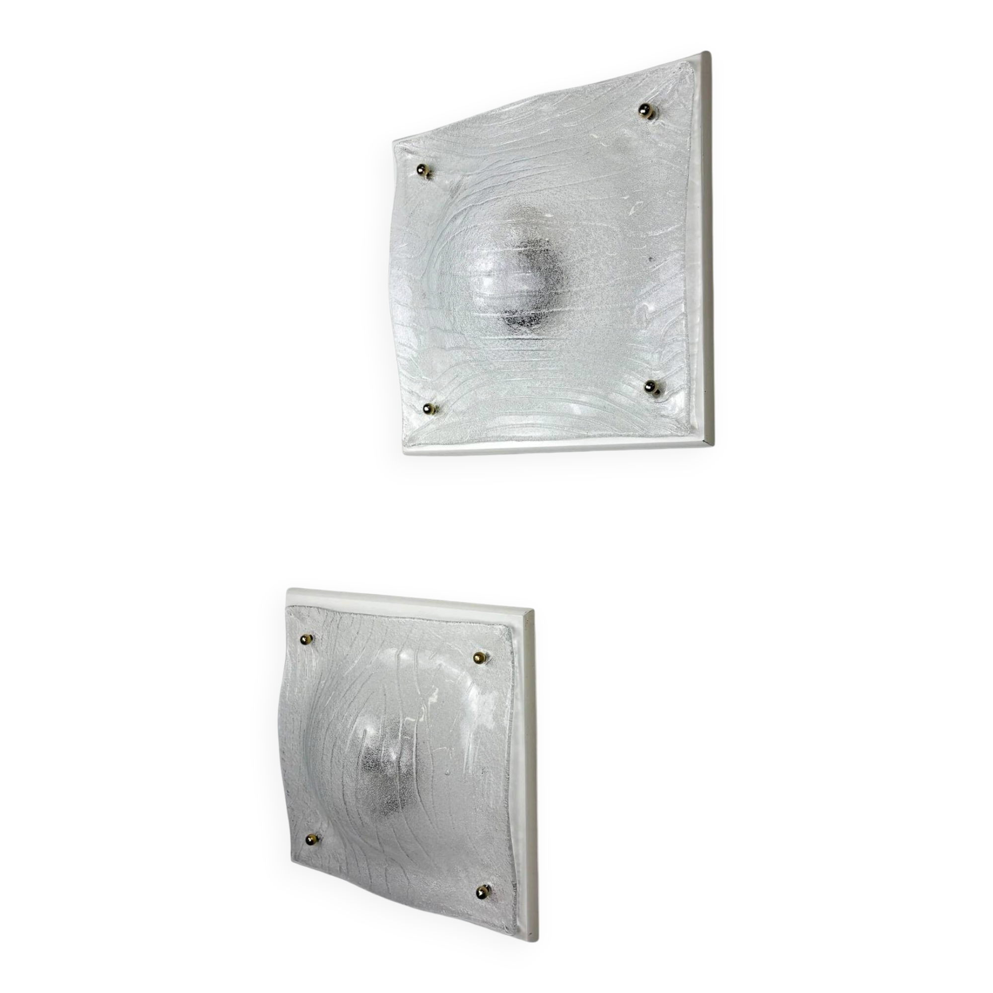 Pair of Murano frosted textured glass wall lights, Italy, 1960s