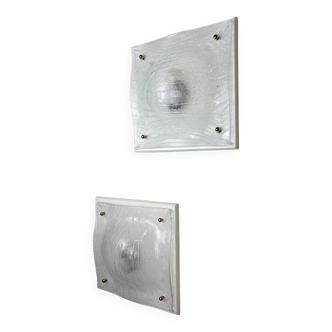 Paire de appliques murales en verre texturé givré de Murano, Italie, années 1960.