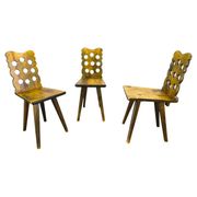 Set of 3 Brutalist Wooden Chairs, Czechoslovakia, 1950s