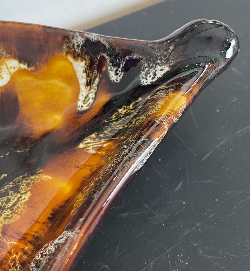 Yellow, orange, white and brown glazed ceramic bowl Vallauris, 70s, France