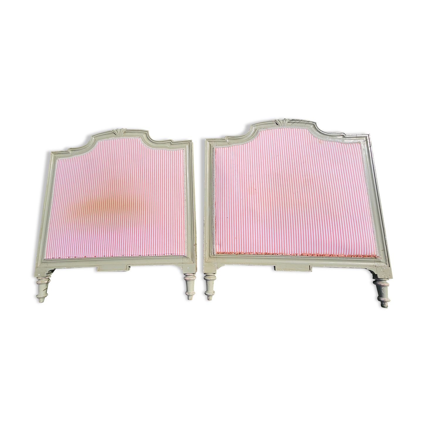 2 headboards striped fabric and wood painted putty color