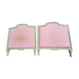 2 headboards striped fabric and wood painted putty color