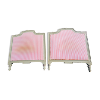2 headboards striped fabric and wood painted putty color