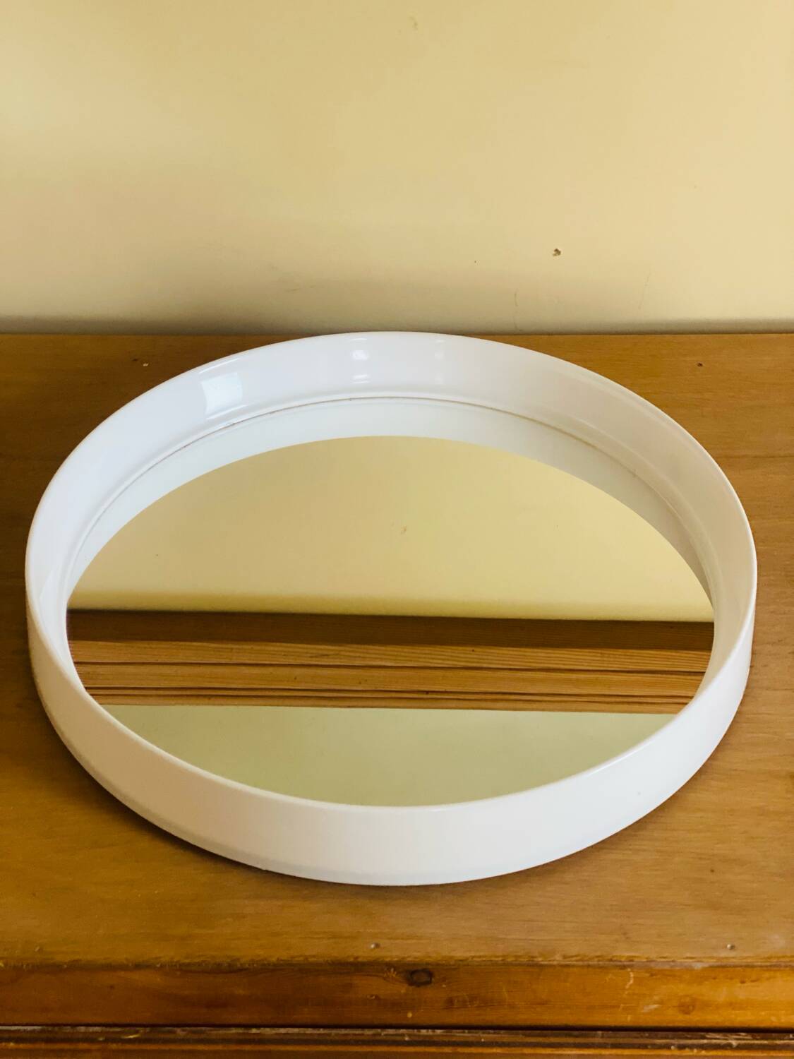Vintage Belgian white round mirror