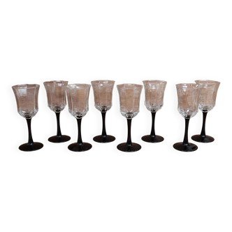 8 Luminarc wine glasses model 'OCTIME' black base "ESSO"