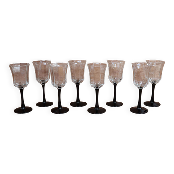 8 verres à vin Luminarc modèle "Octime" pied noir collection "Esso"